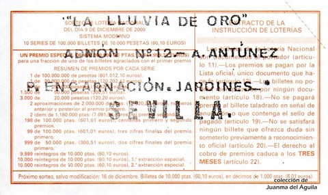 Reverso del décimo de Lotería Nacional de 2000 Sorteo 97