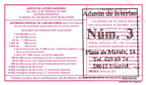 Reverso décimo de Lotería 2006 / 14