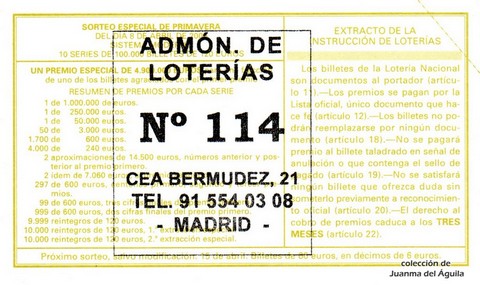Reverso décimo de Lotería 2006 / 28