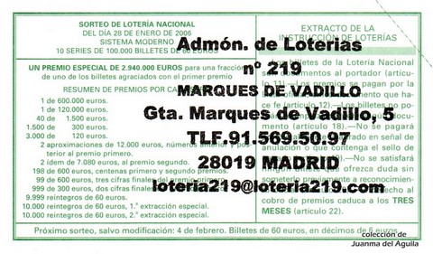 Reverso décimo de Lotería 2006 / 8