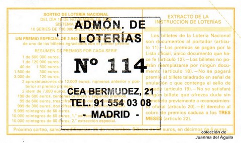 Reverso décimo de Lotería 2006 / 92