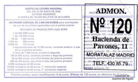 Reverso décimo de Lotería 2009 / 44