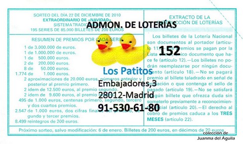 Reverso décimo de Lotería 2010 / 102