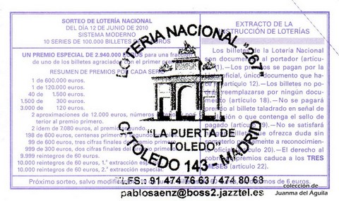 Reverso décimo de Lotería 2010 / 46