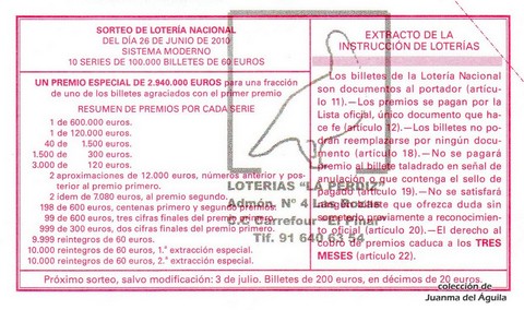 Reverso décimo de Lotería 2010 / 50