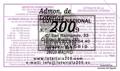 Reverso décimo de Lotería 2010 / 66