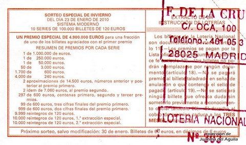 Reverso décimo de Lotería 2010 / 6