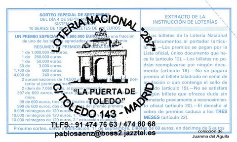 Reverso del décimo de Lotería Nacional de 2010 Sorteo 70