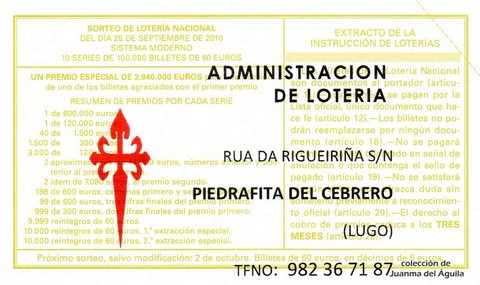 Reverso décimo de Lotería 2010 / 76