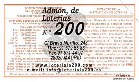 Reverso décimo de Lotería 2010 / 80