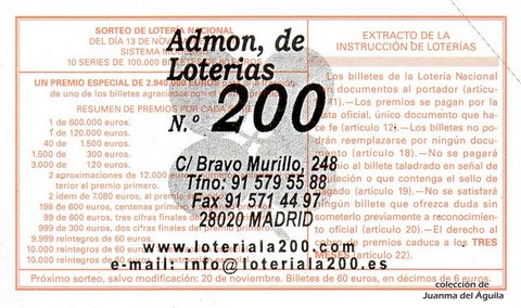 Reverso décimo de Lotería 2010 / 90