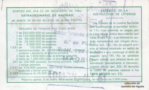 Reverso del décimo de Lotería Nacional de 1982 Sorteo 49