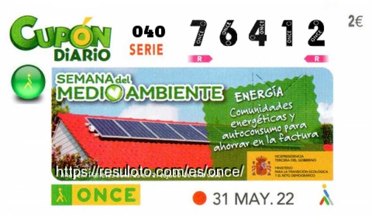 Cupón ONCE premiado el Martes 31/5/2022