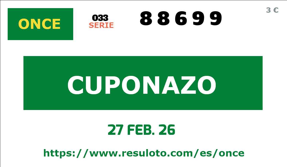 Cuponazo ONCE premiado el Viernes 27/2/2026