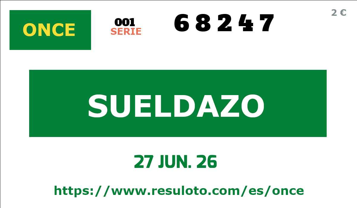 Sueldazo ONCE premiado el Sabado 27/6/2026