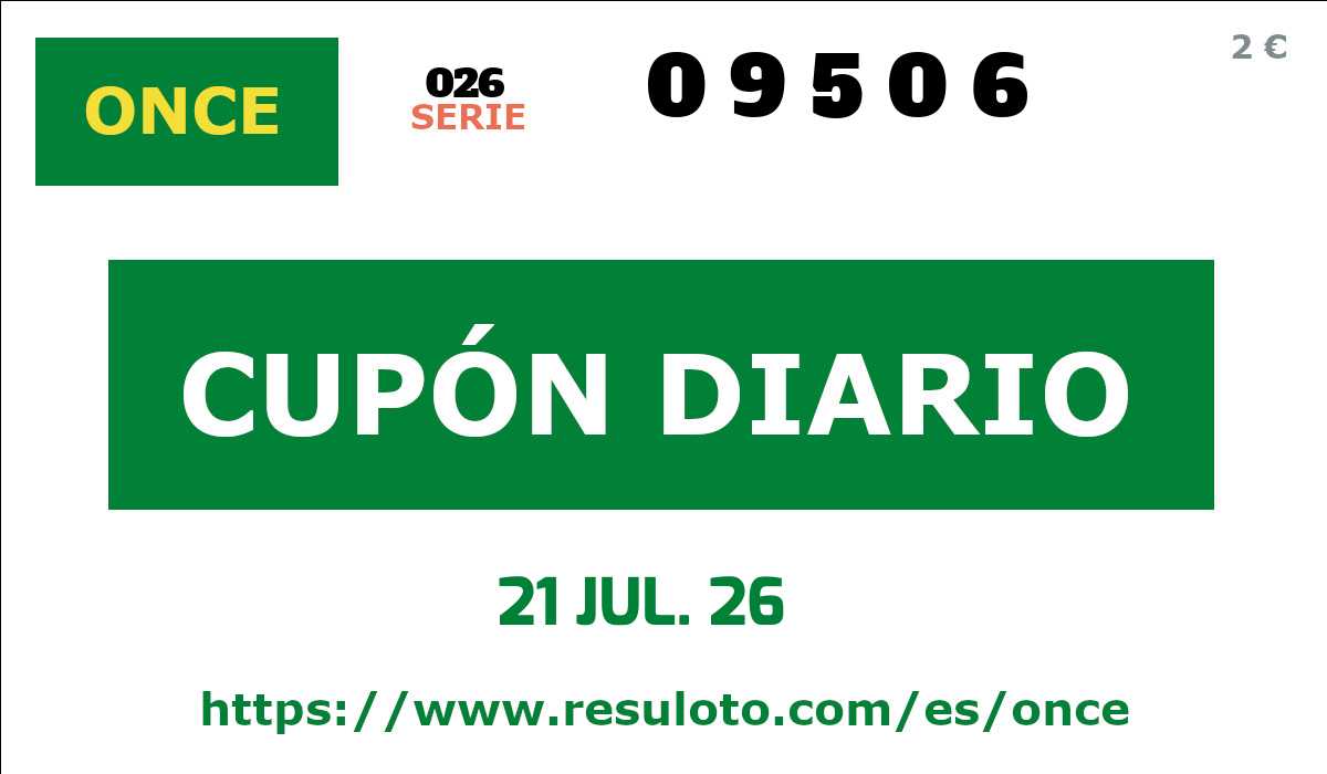 Cupón ONCE premiado el Martes 21/7/2026