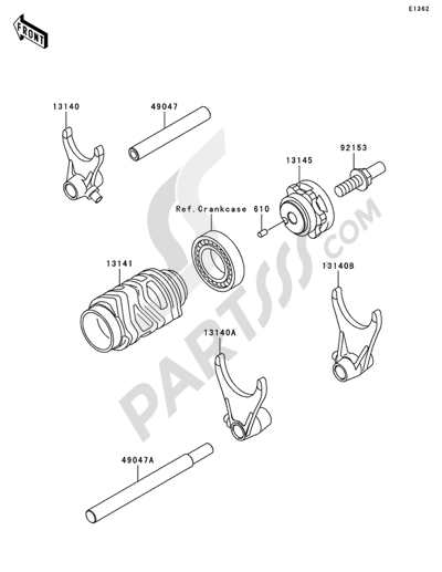 Kawasaki KX125 2008 Gear Change Drum/Shift Fork(s)