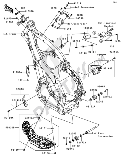 Kawasaki KX250F 2011 Dissassembly sheet. Purchase genuine spare