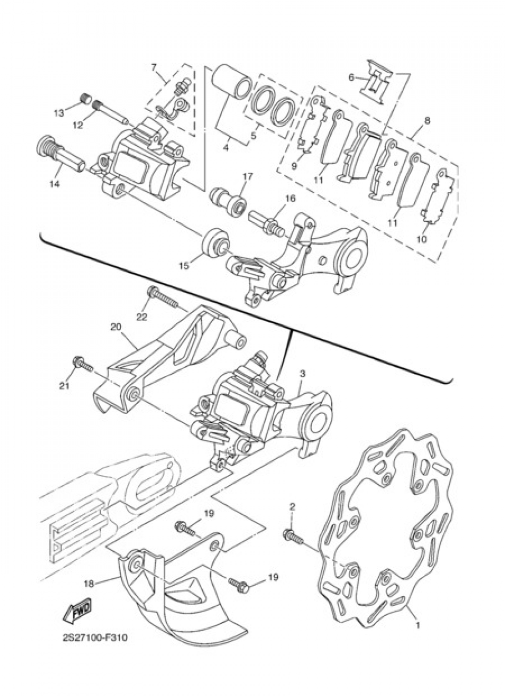 REAR BRAKE CALIPER Yamaha YZ250 2009