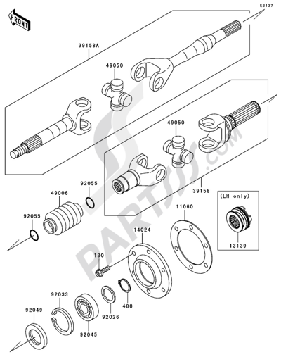 Front Drive Shaft Yoke With U-Joint For Kawasaki Mule 3010 KAF950 B/C Diesel 2003-2007 - Caltric
