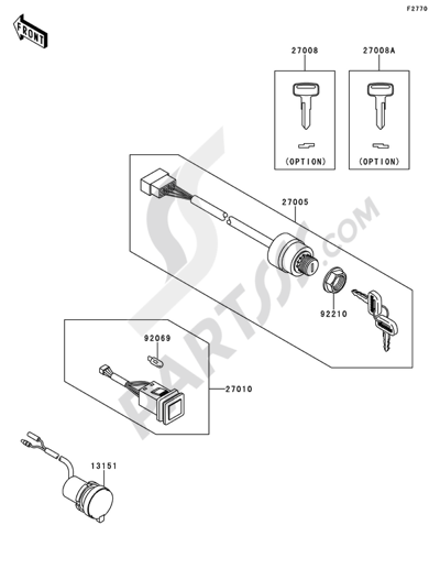 Ignition Switch for 2016 Kawasaki KAF620 U.S.A. sales region, , 16085102-847355