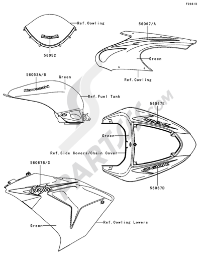 Kawasaki NINJA ZX-10R 2006 Decals(Green)(D7F)