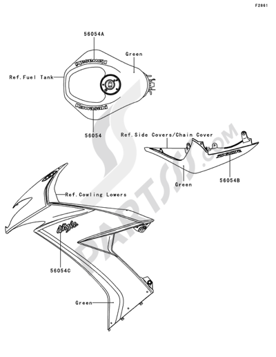 Kawasaki NINJA ZX-10R 2009 Decals(Green)(E8F)