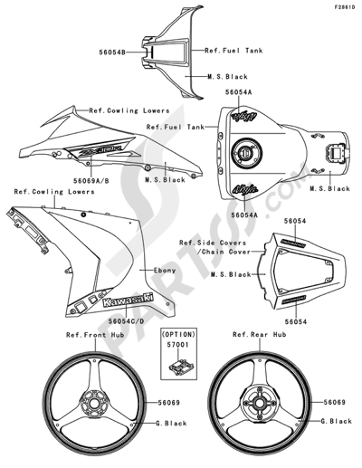Parts Kawasaki Motorcycle 2001 OEM Parts Diagram for FRONT WHEEL
