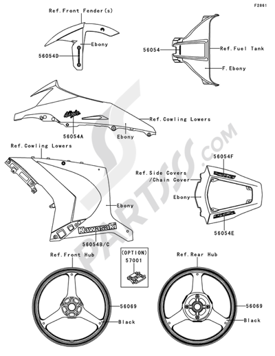 Kawasaki NINJA ZX-10R ABS 2011 Decals(Ebony)(KBF)