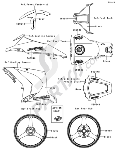 Kawasaki NINJA ZX-10R ABS 2011 Decals(Gray)(KCF)