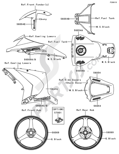 Kawasaki NINJA ZX-10R ABS 2011 Decals(F.Ebony)(KDF)