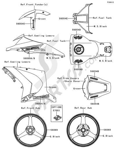 Kawasaki NINJA ZX-10R ABS 2012 Decals(Green)(KDF)