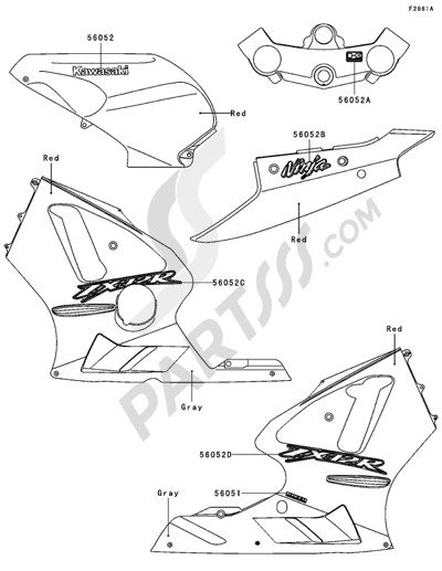 Kawasaki NINJA ZX-12R 2002 Decals(Red)(B1H)(FR,UK,WV)