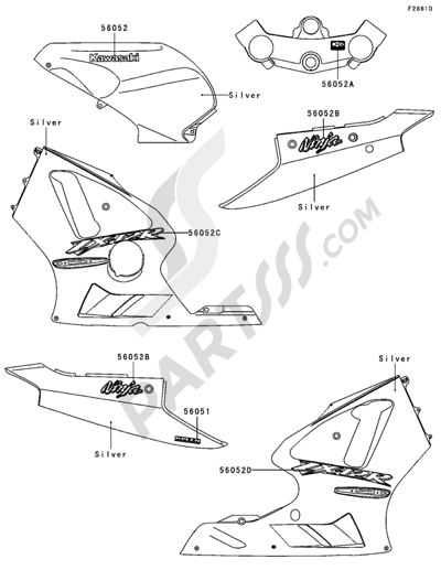 12.おにくさん Kawasaki NINJA ZX-12R 2005. 分解図 純正部品をオンライン購入