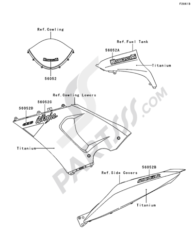 Kawasaki NINJA ZX-6R 2006 Decals(Titanium)