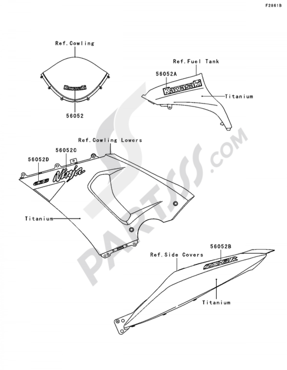 Decals(Titanium) Kawasaki NINJA ZX-6R 2006