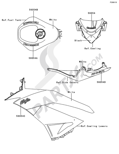 Kawasaki NINJA ZX-6R 2010 Decals(White)(RAF)