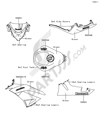 Kawasaki NINJA ZX-6R 2011 Decals(Green)(RDF)