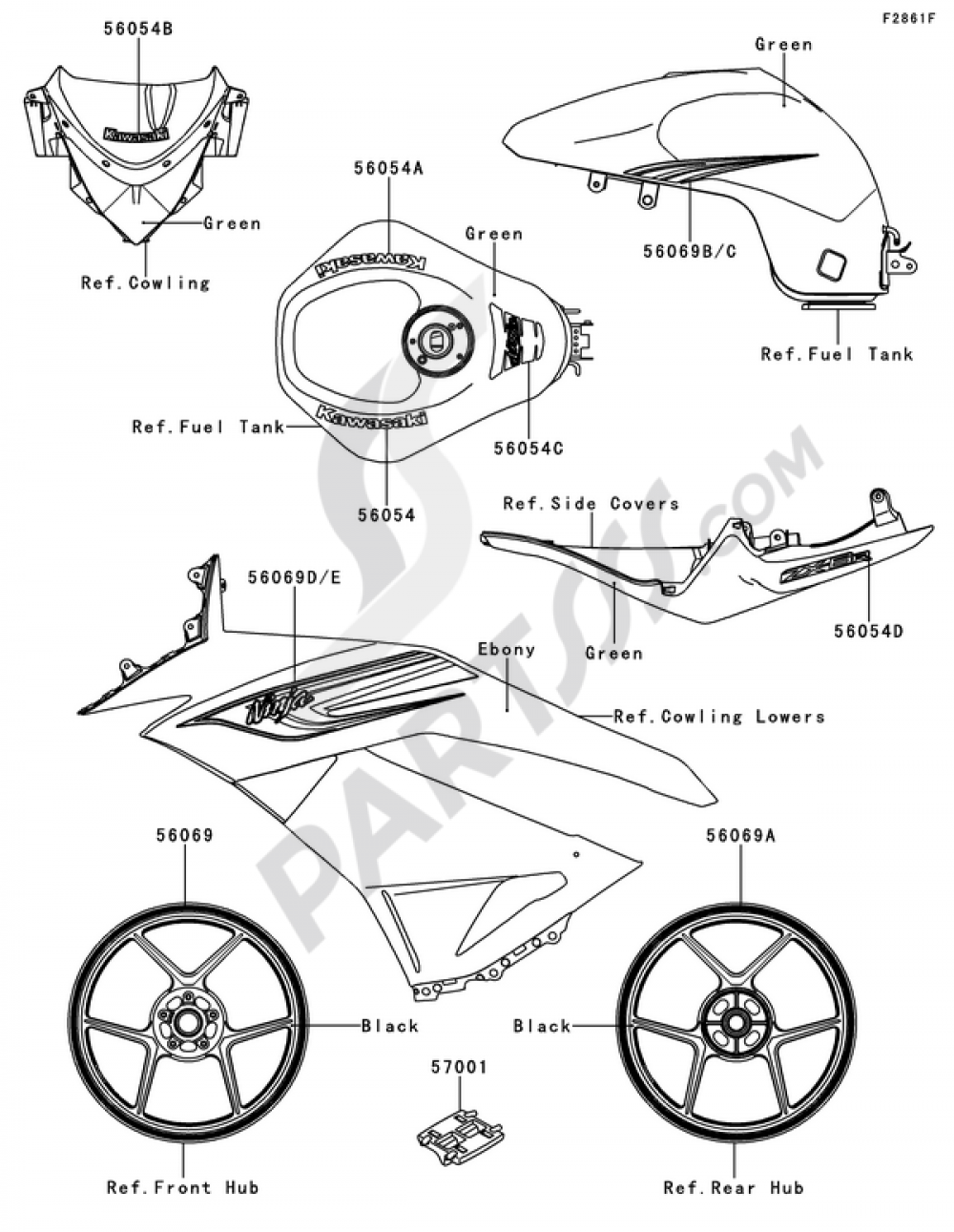 Decals(Green)(RBF) Kawasaki NINJA ZX-6R 2011