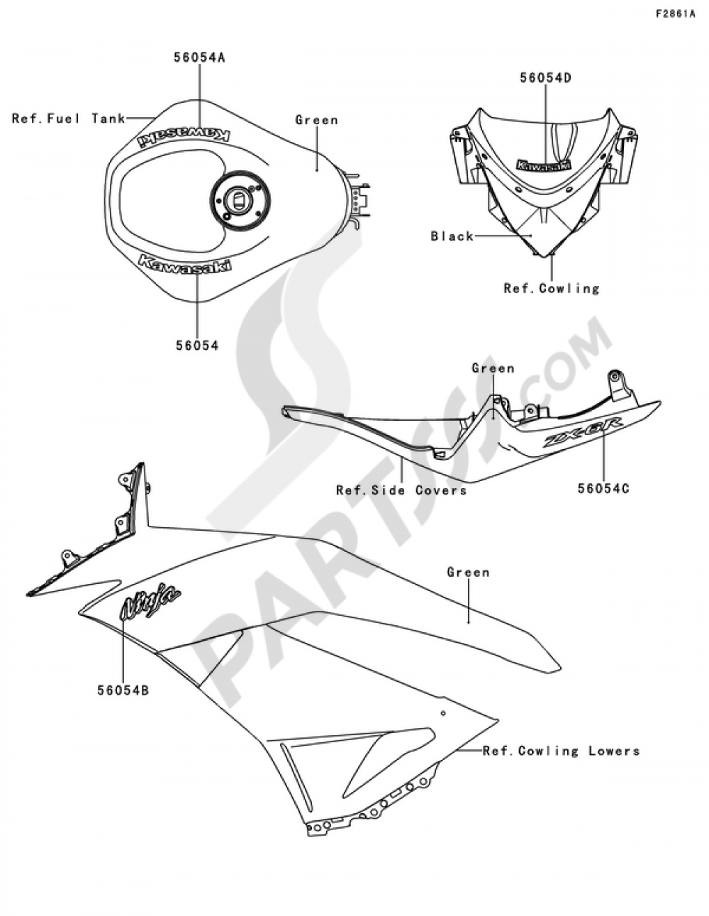 Decals(Green)(R9F) Kawasaki NINJA ZX-6R 2012