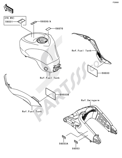 トモ　1/2 Kawasaki Motorcycle 2013 OEM Parts Diagram for FUEL TANK