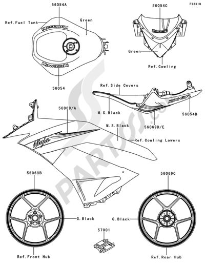 Kawasaki NINJA ZX-6R 2013. 分解図 純正部品をオンライン購入