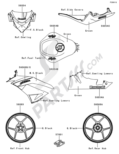 Kawasaki NINJA ZX-6R 2013 Decals(Green)(RCF)