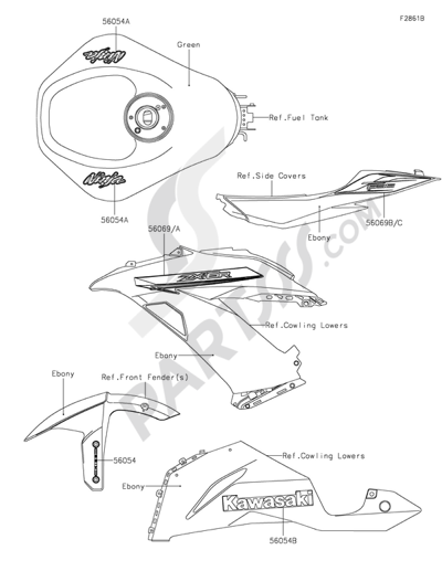 カウリング Kawasaki NINJA ZX-6R ABS 2015