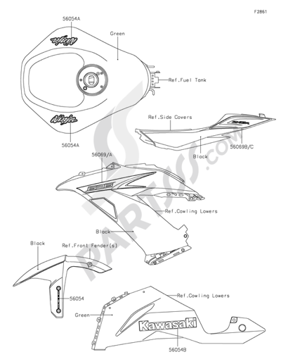 Kawasaki NINJA ZX-6R ABS 2015 Decals(Green)(FDF)