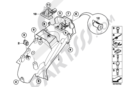 Bmw K1200GT 2006-2008 (K44) WHEEL COVER, REAR, MOUNTING PARTS