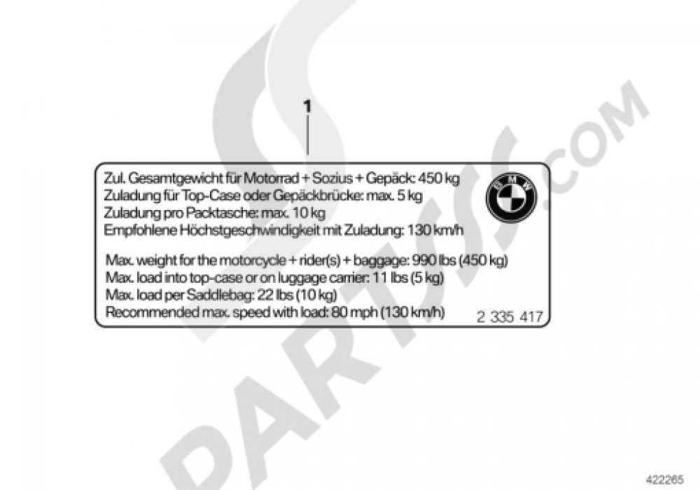 INSTRUCTION NOTICE, PAYLOAD Bmw K1200RS 19982001 (89V3)