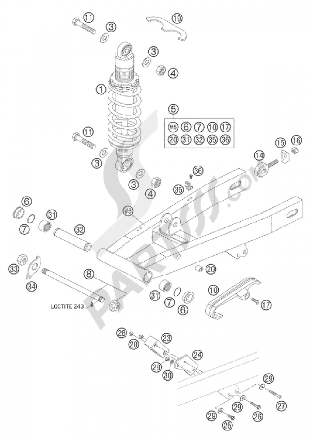 SCHWINGARM, FEDERBEIN 50 SX PR KTM 50 SX PRO SENIOR LC 2005 EU