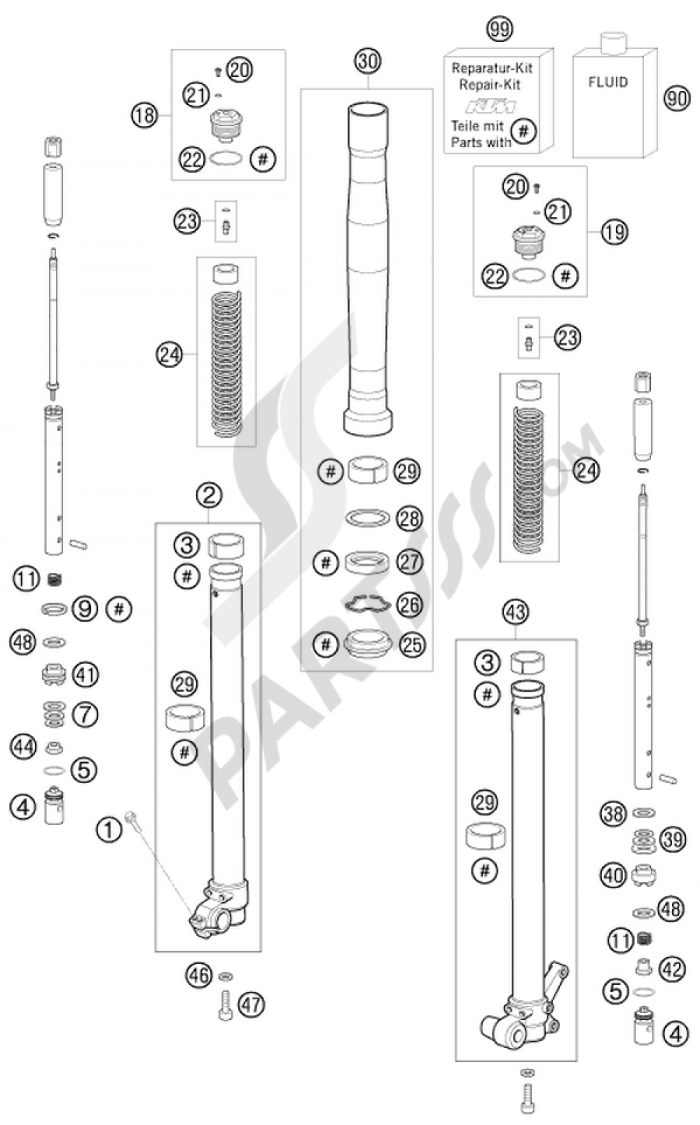 FRONT FORK DISASSEMBLED KTM 65 XC 2009 EU
