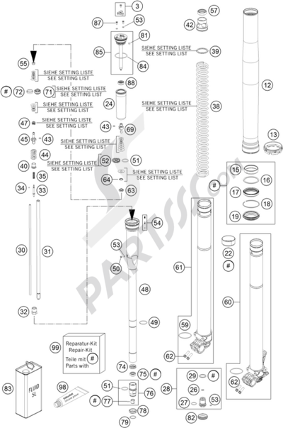 KTM 250 SX 2010 EU FRONT FORK DISASSEMBLED